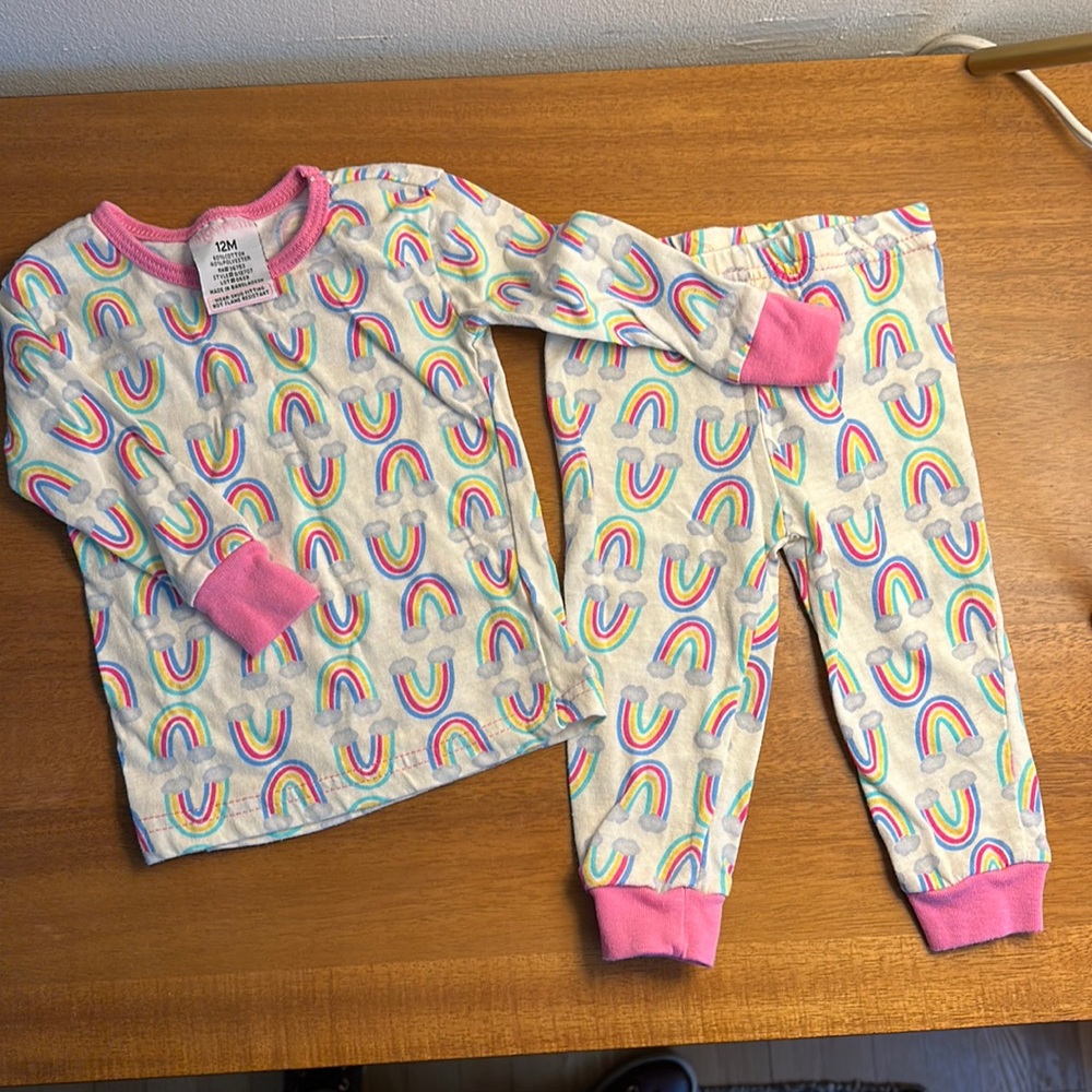 NWOT Mon petit rainbow pajamas 12 months